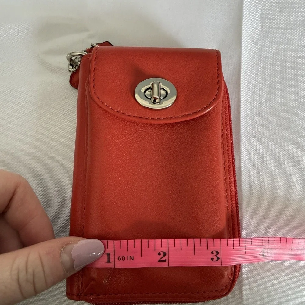 Coach Vintage Red Leather Silver Turnlock Wallet ID Card Holder Phone Case New